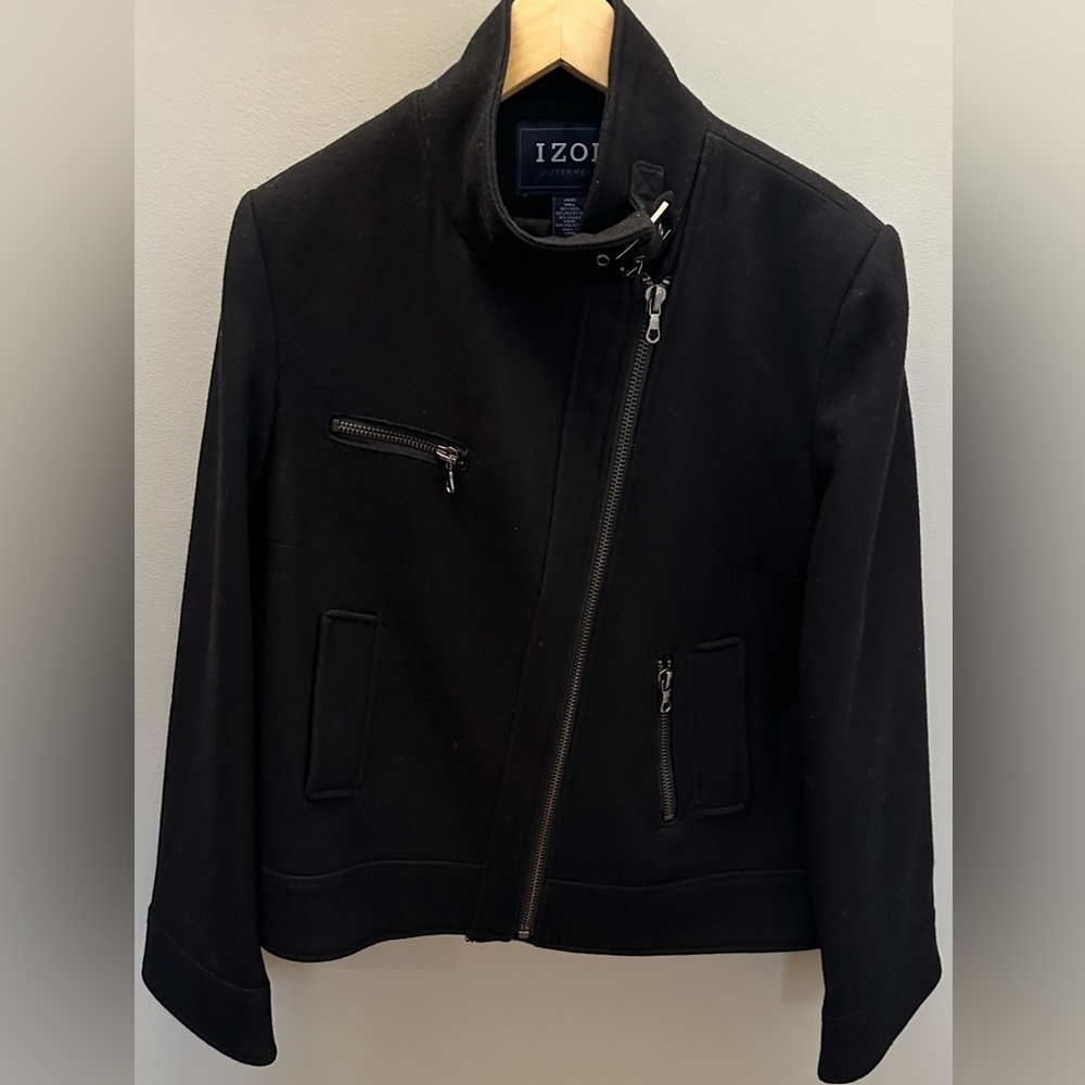 Izod Women’s Wool Black Asymmetrical Zip Jacket